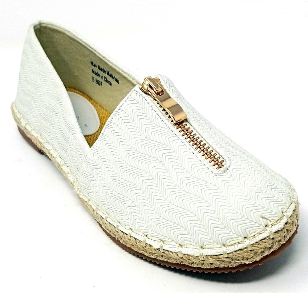 Women Espadrille Zipper Ballet Flats, E-2607, White